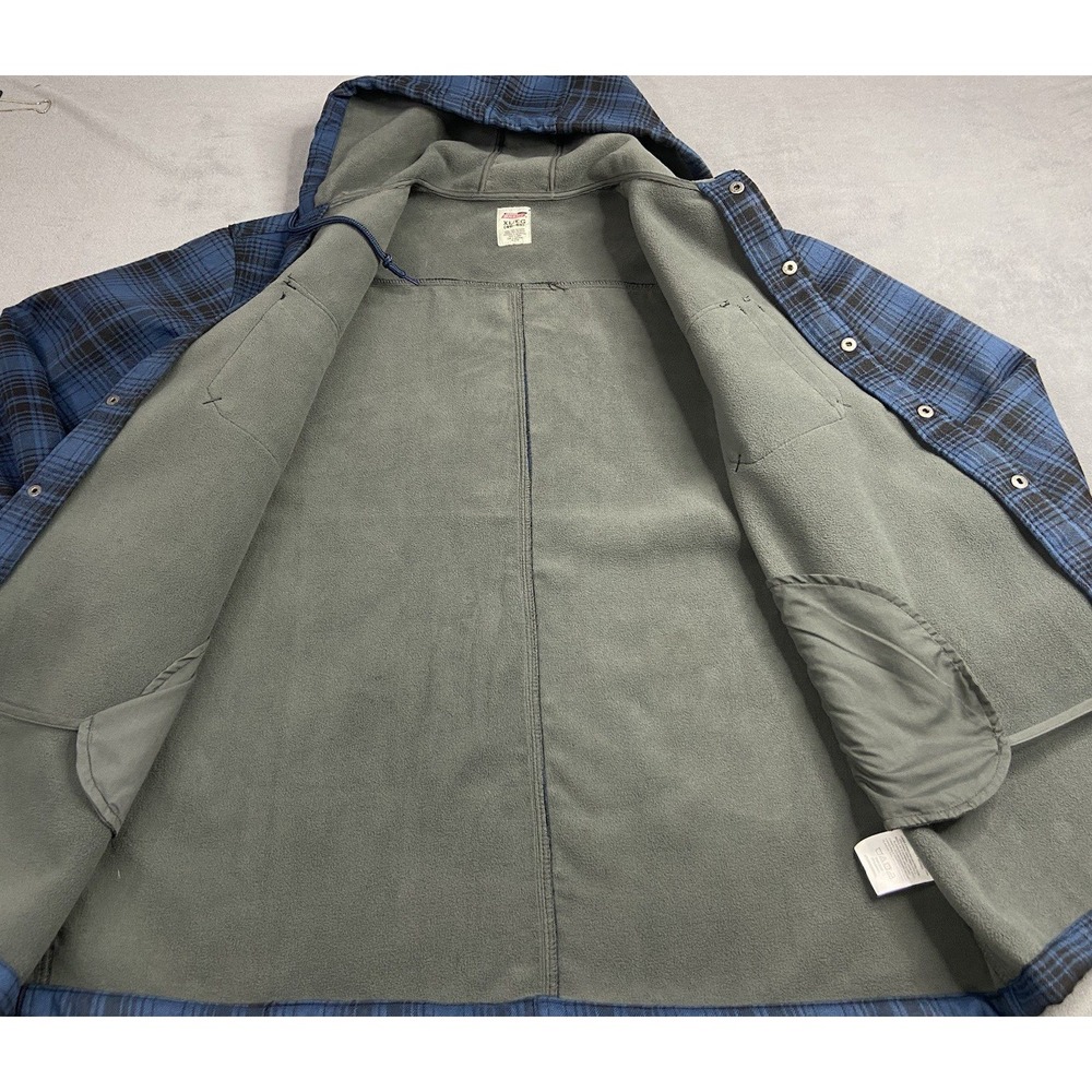 Dickies Jacket Shacket Men XL‎ Blue Plaid Flannel Hood Fleece Lined Barn Chore - Picture 3 of 11